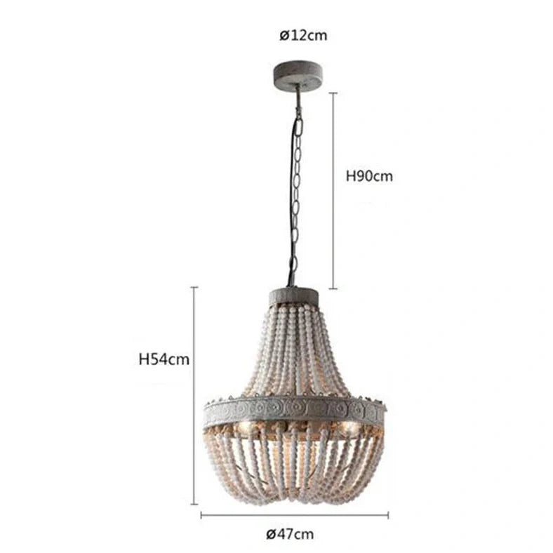 Distressed wooden bead chandelier with antique finish in retro American style for living room lighting