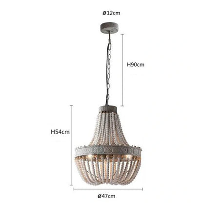 Distressed wooden bead chandelier with antique finish in retro American style for living room lighting