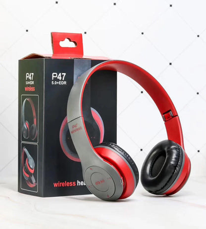 Wireless Bluetooth headphones with adjustable, foldable design for music, TV, and gaming