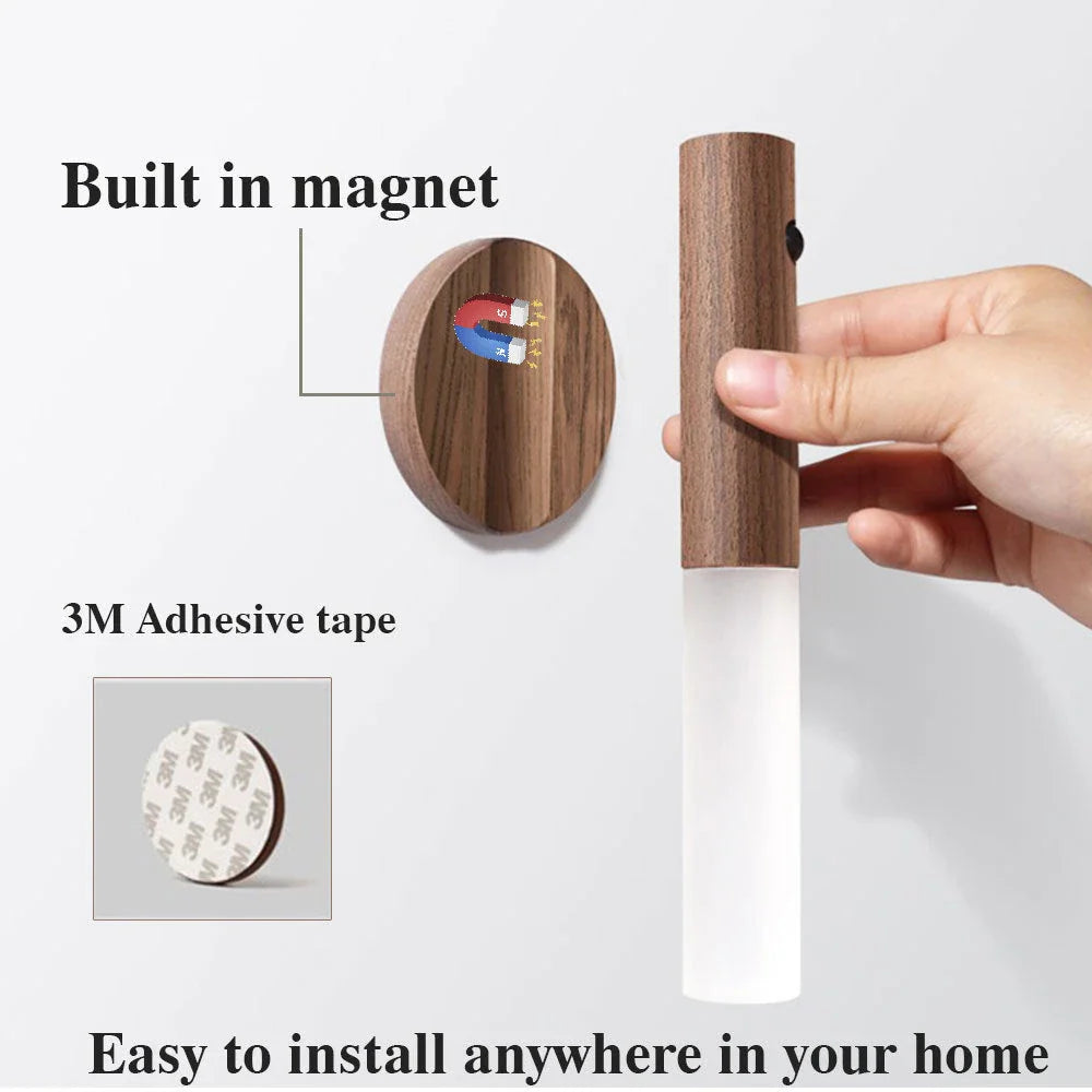 Magnetic Wireless LED Night Light with Motion Sensor and USB Charging - Warm Lighting for Corridors, Porches, and Cabinets