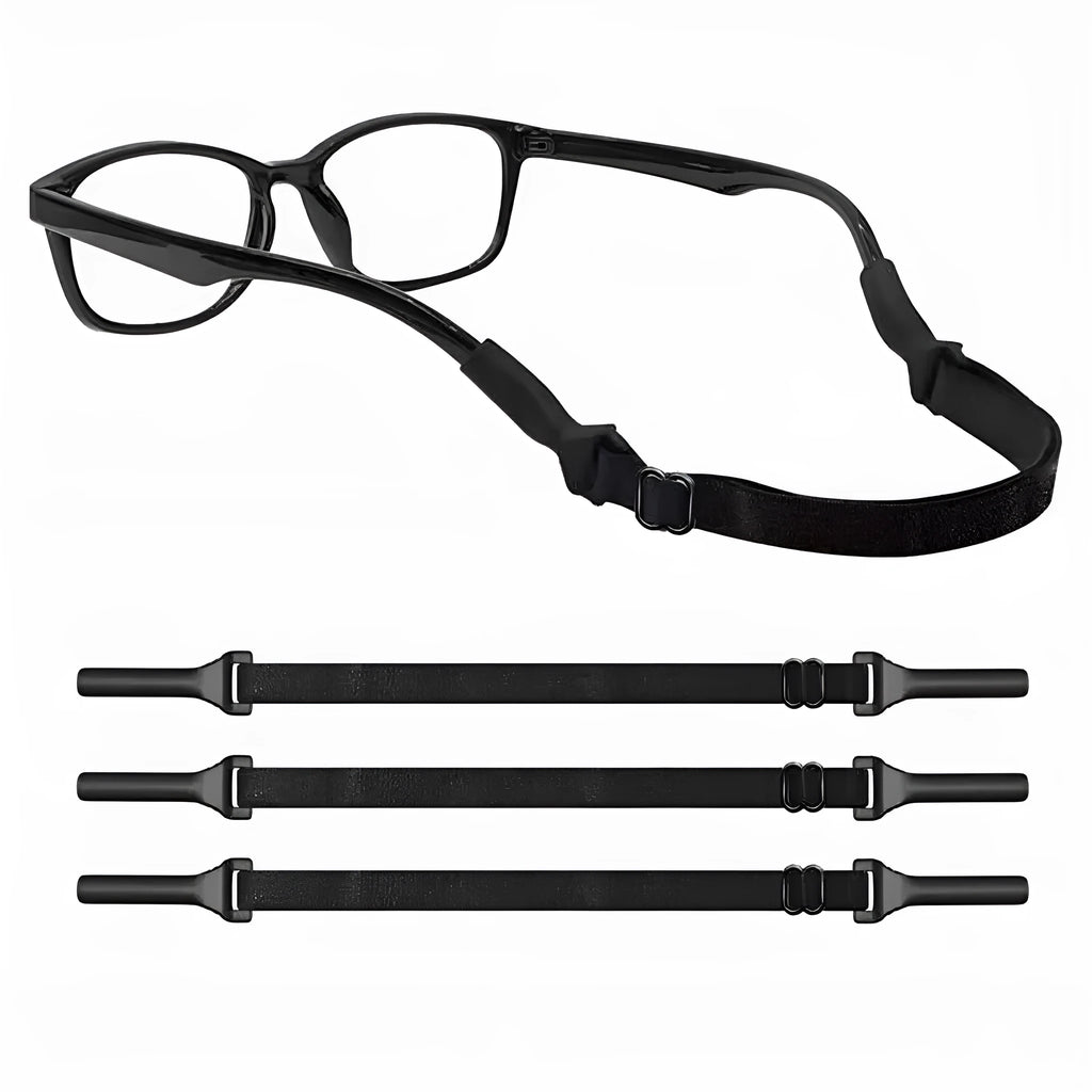 Black adjustable glasses cord with silicone ends for adult and children's eyewear retention