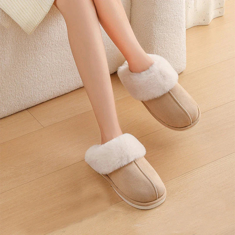 Cozy plush home slippers in a variety of colors, featuring a soft lining and non-slip sole for maximum comfort and traction