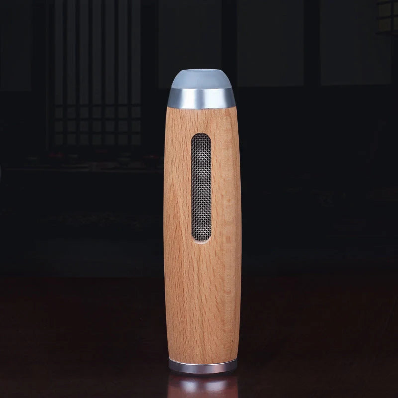 Vintage walnut wood cigarette case with keychain clip in golden and silver finishes