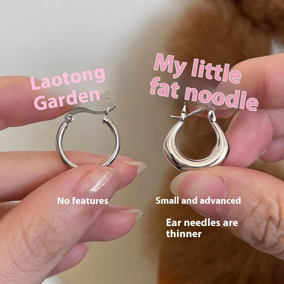 Small fat circle ear clips in white gold and yellow gold finishes for women