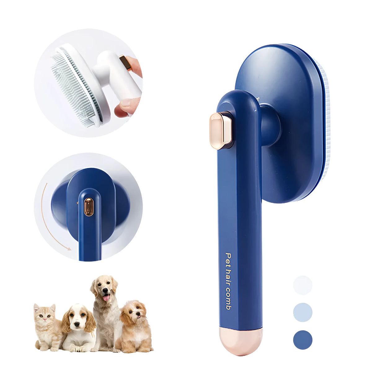 Pet comb for cat dog hair removal self cleaning brush arc high-density needles ABS material 21.6x7.2x8.5cm
