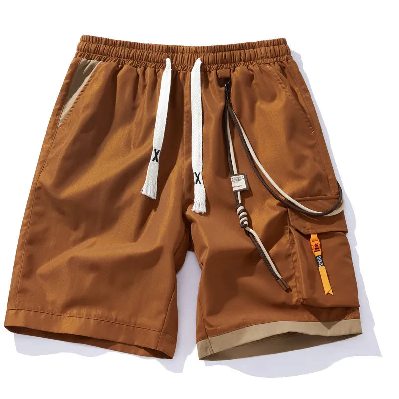 Men's loose-fit cropped bamboo fibre sports shorts in plus sizes on a hanger.
