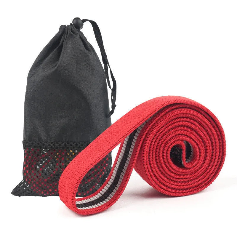 Multi-functional fitness stretching hip band in polyester cotton with colour-coded resistance levels for yoga and running