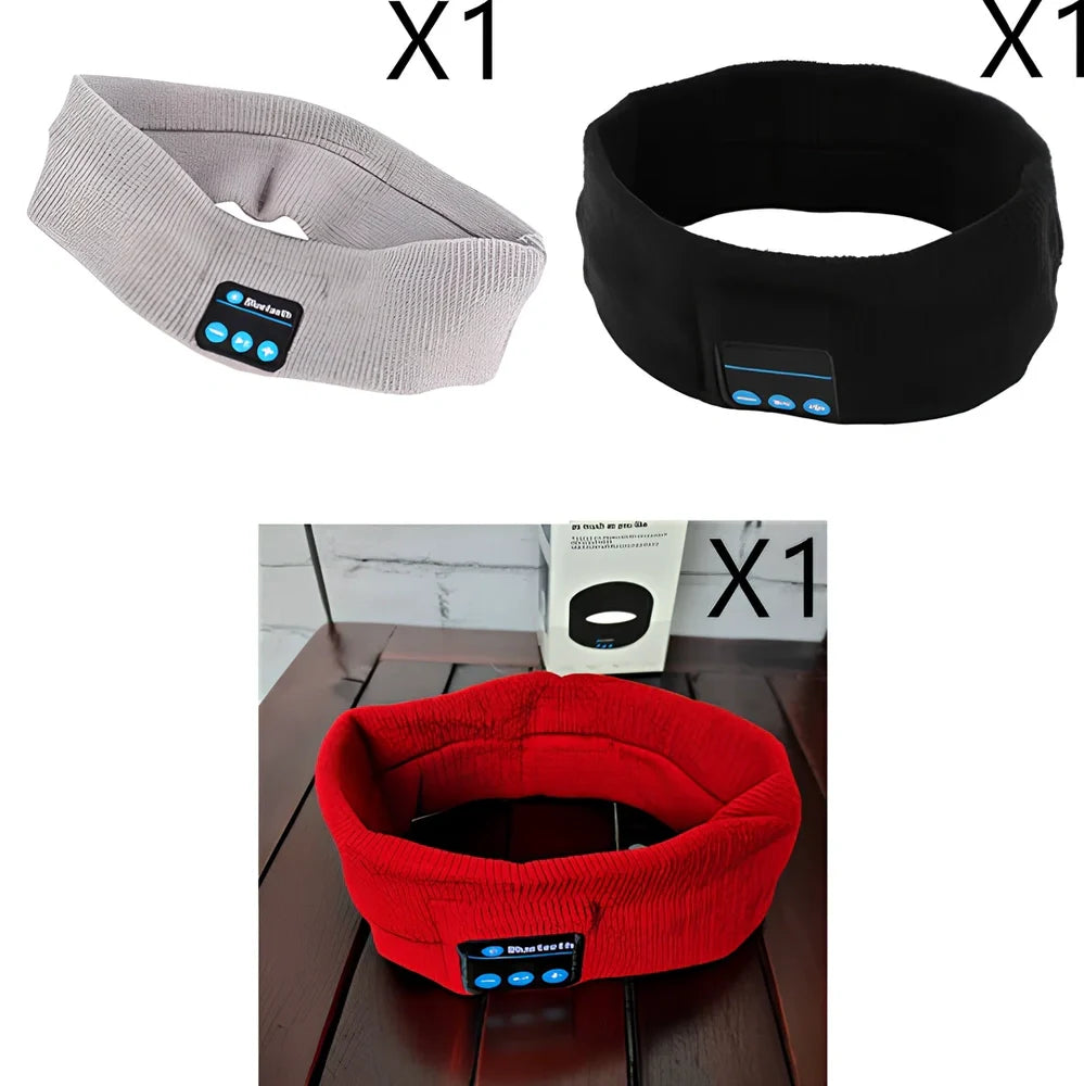 Black Bluetooth sports headband with integrated audio controls and 110mAh battery for workouts