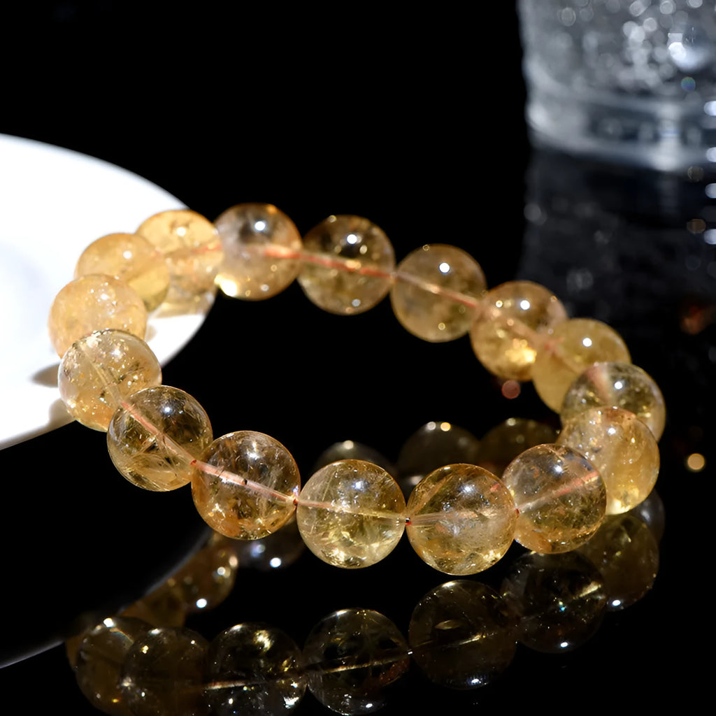 Natural yellow citrine stone bracelet with faceted beads, shown in single-circle and three-circle designs.