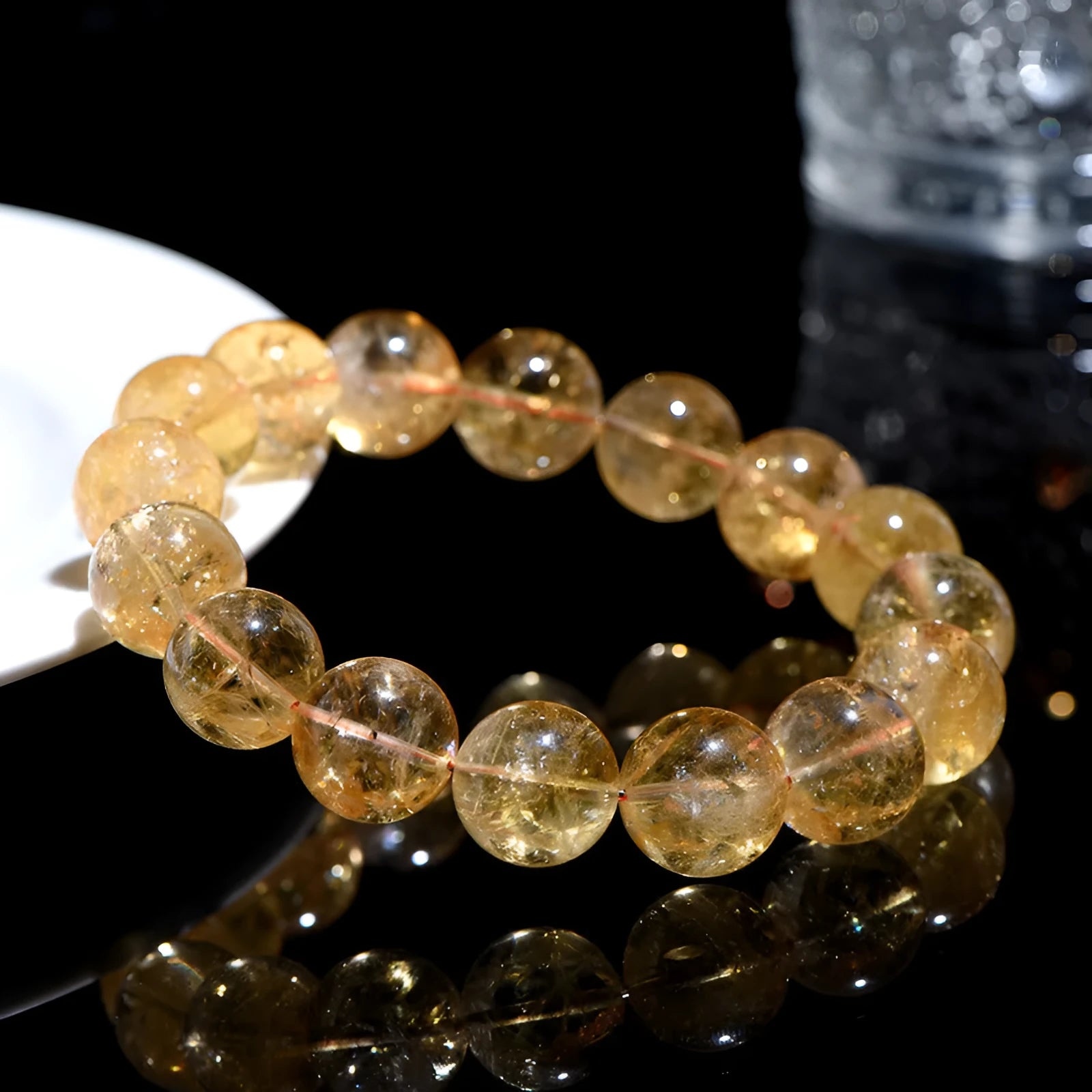 Natural yellow citrine stone bracelet with faceted beads, shown in single-circle and three-circle designs.