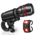 Bicycle headlight and taillight set with handlebar mounting bracket on a bike