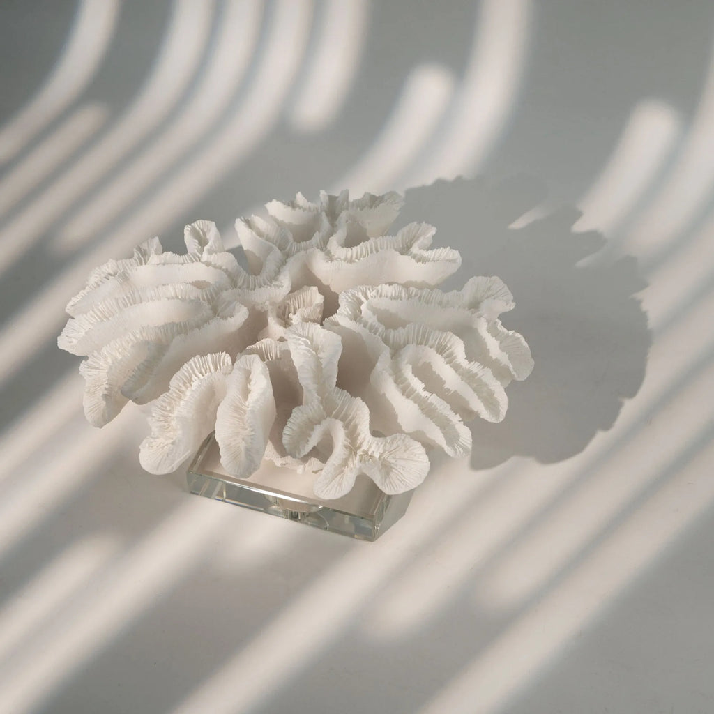 Coral resin decorative sculpture 34x31x15cm on a shelf, coral colour model A167