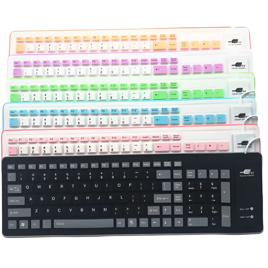 Folding waterproof dustproof silicone USB keyboard in six colours with 1.5m cable