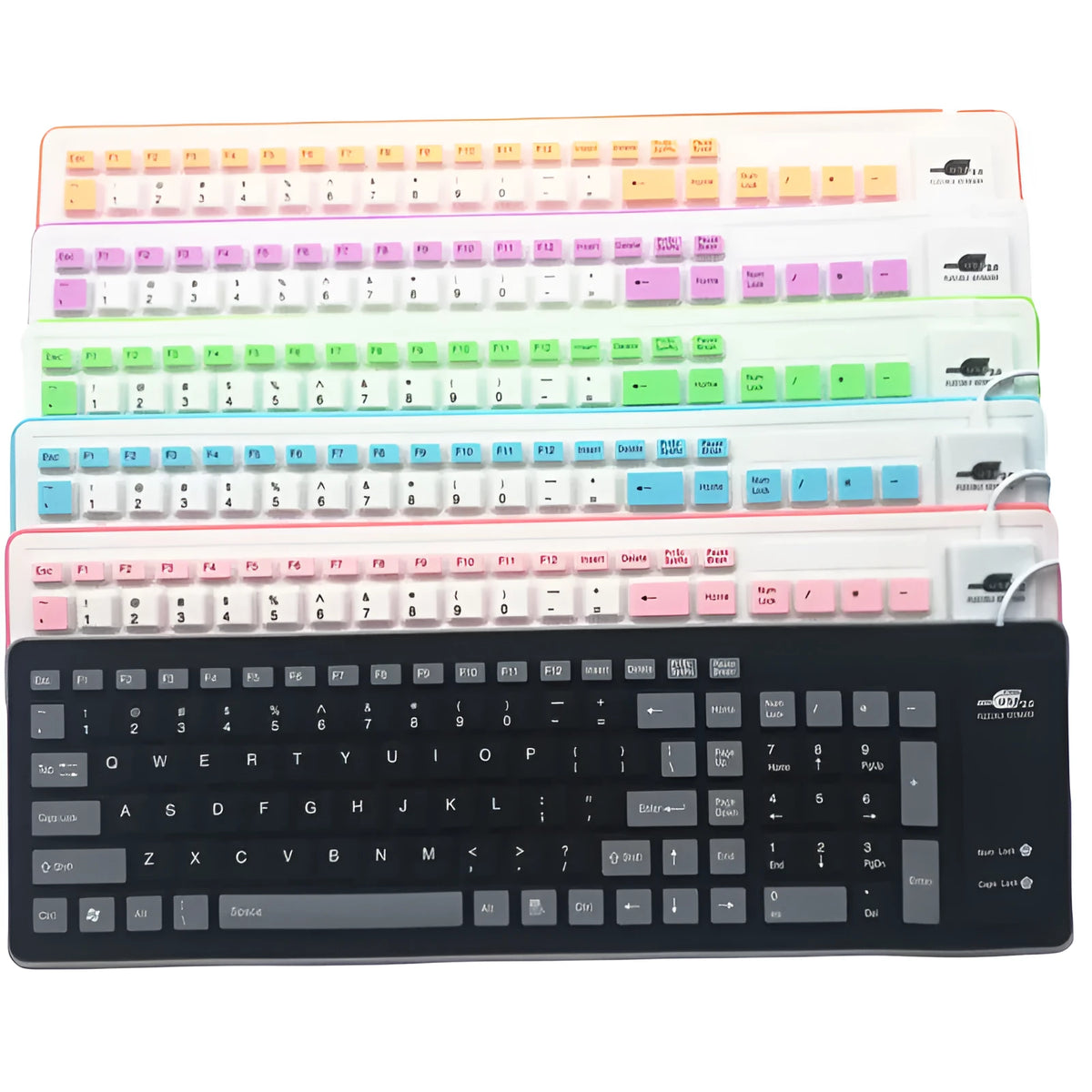 Folding waterproof dustproof silicone USB keyboard in six colours with 1.5m cable