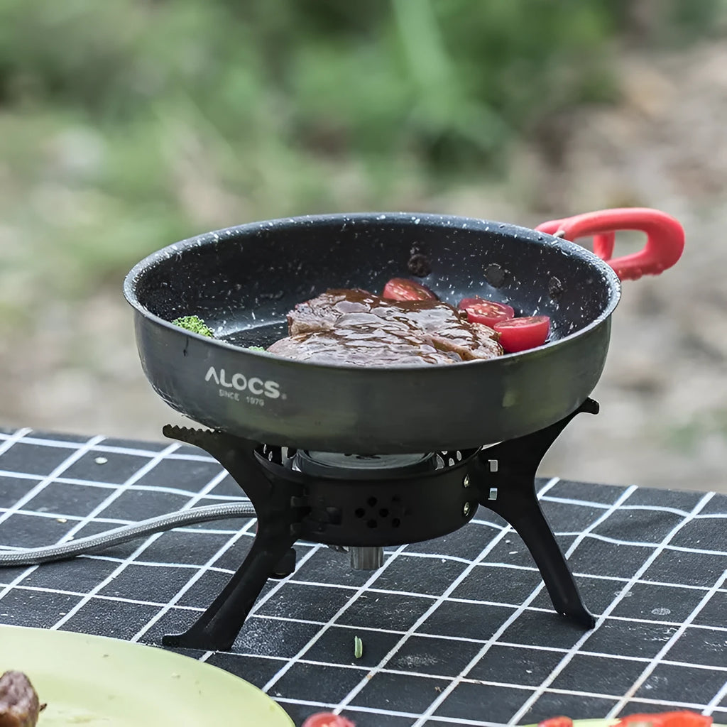 Alocs medical stone colour non-stick folding frying pan on outdoor setting
