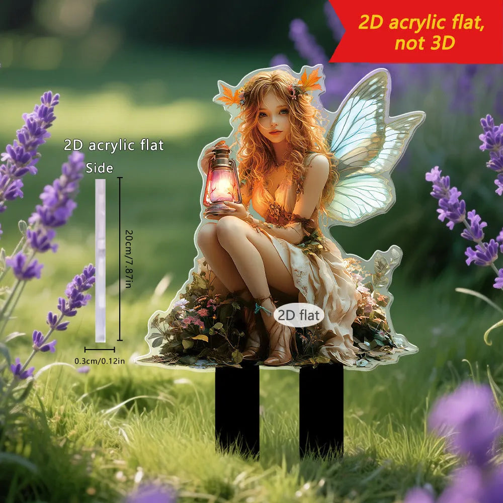 Elf fairy carrying lantern 2D acrylic outdoor lawn floor outlet decoration in garden setting