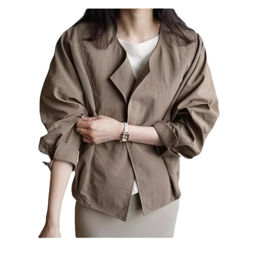 Loose crew neck sun protection top cardigan in cotton, black colour, batwing sleeve, 50 cm length