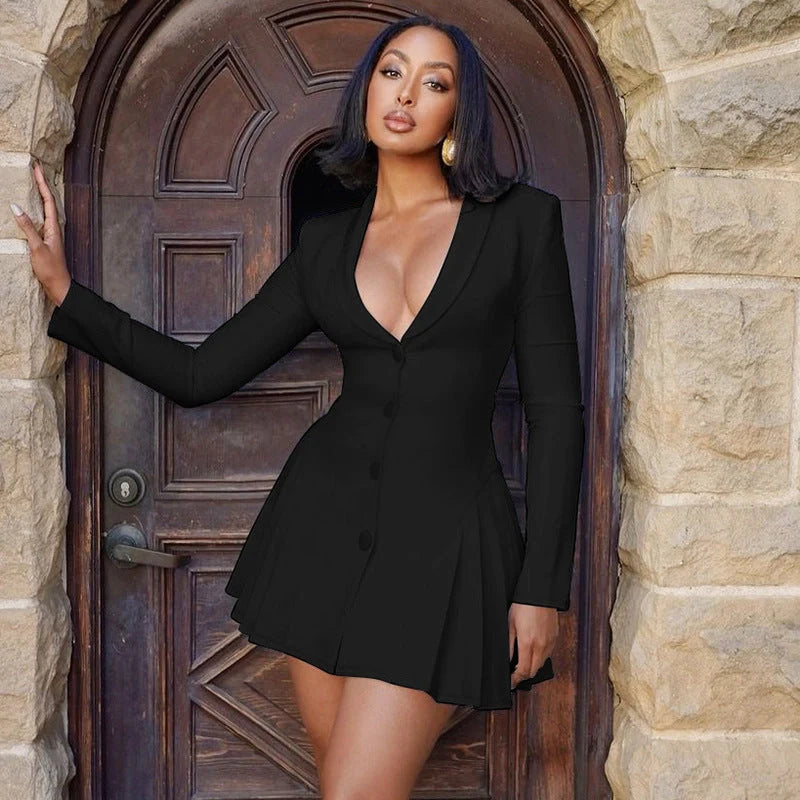 Deep V cardigan short ruffled dress for women in white and black