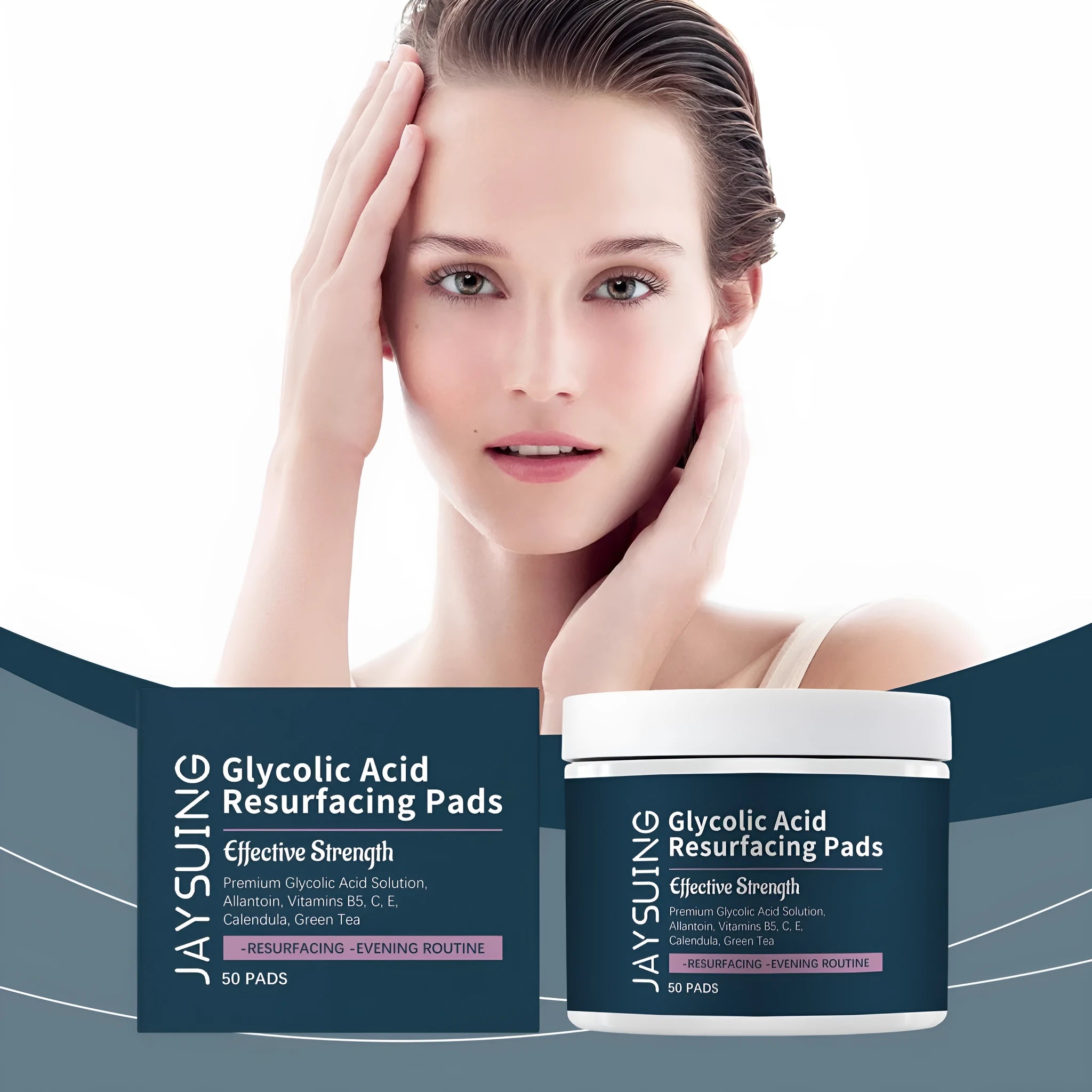 Glycolic acid exfoliating moisturising cotton cloth facial pads 50 count with vitamin complex