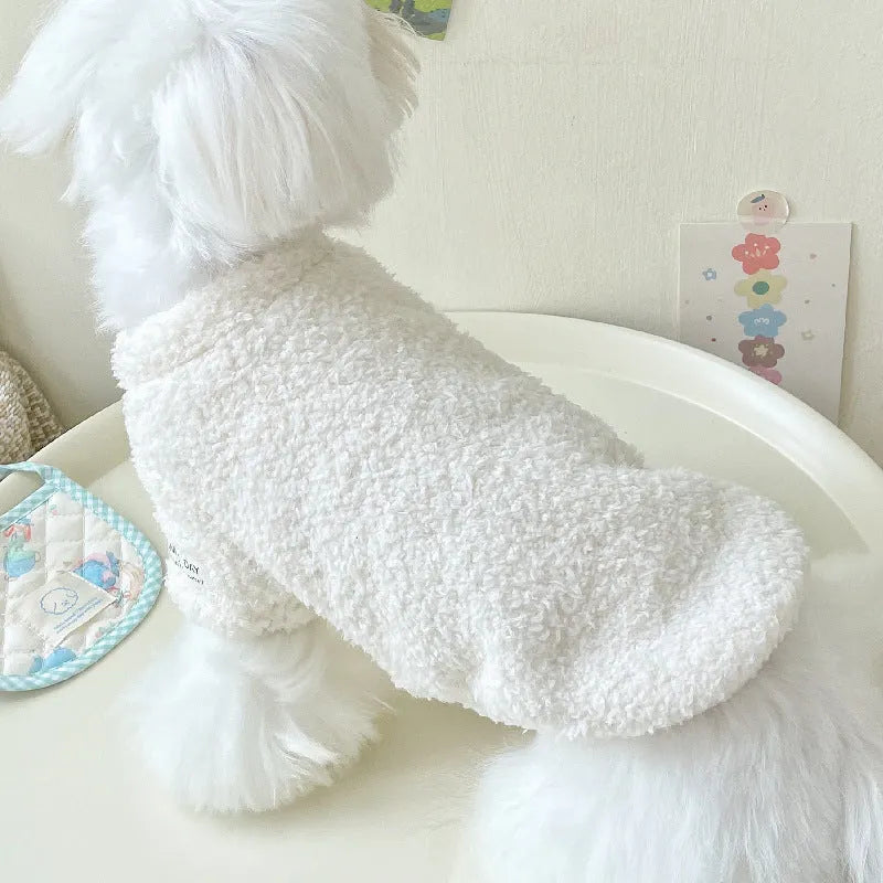 Brown double-sided cloud velvet dog jumper on a mannequin, showing soft texture and fit.