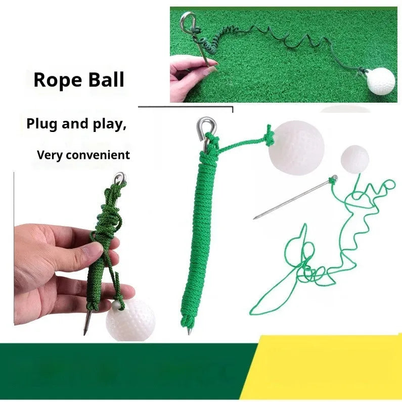 Portable golf swing practice rope ball with plastic construction for outdoor training