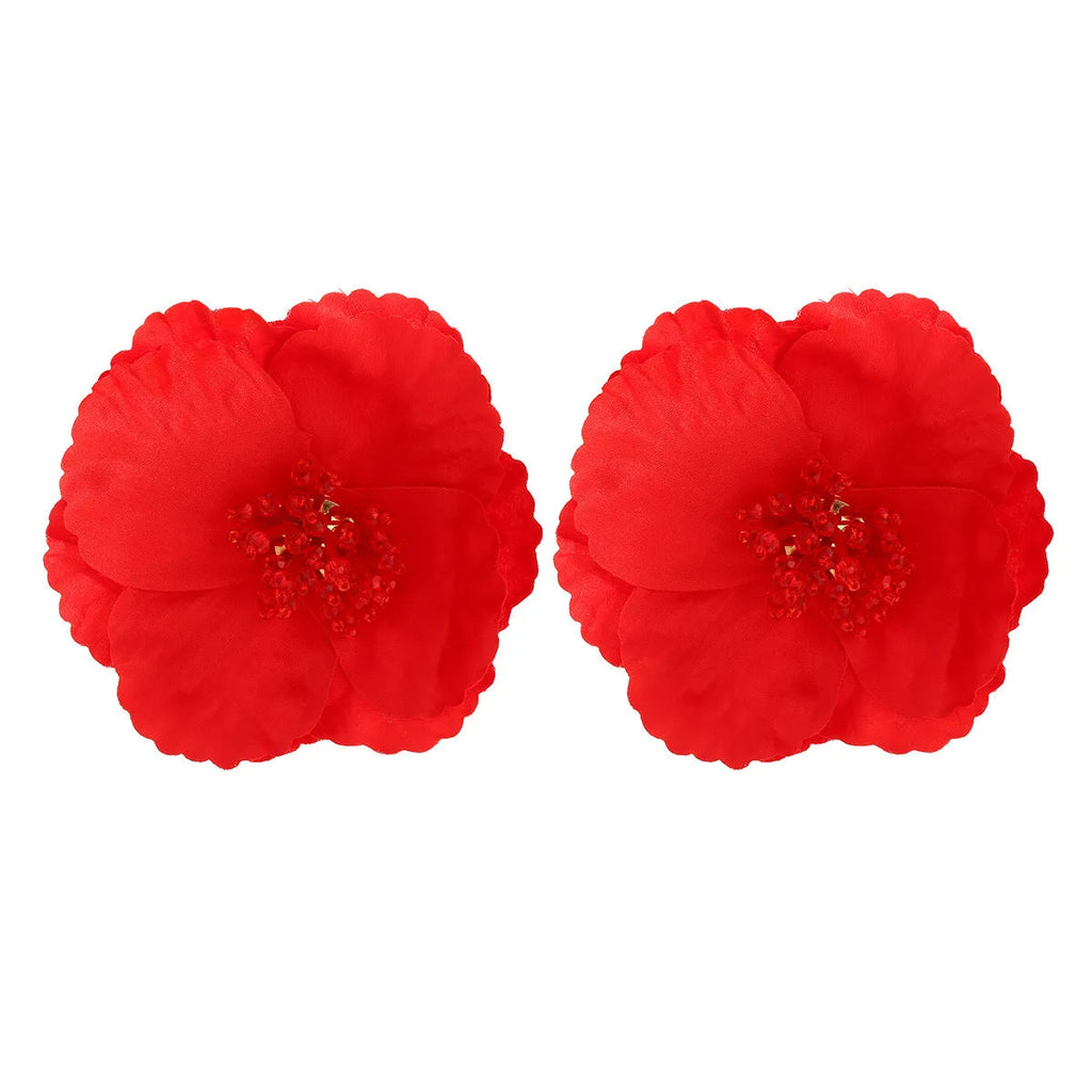 Handmade European American exaggerated red flower earrings with steel needle posts