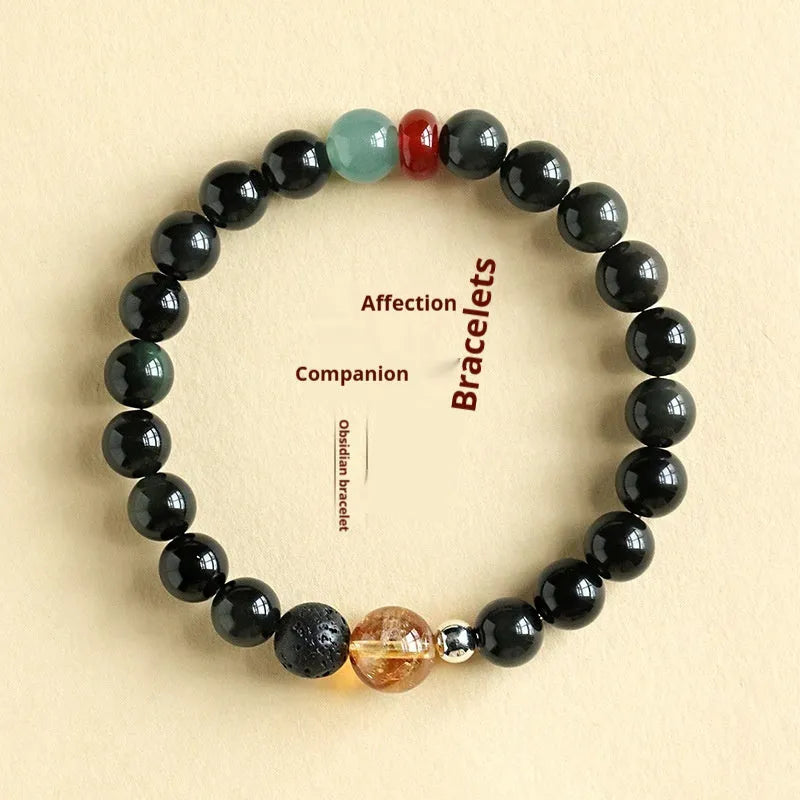 Chinese style obsidian and agate jade couple bracelet in 8mm and 10mm bead sizes