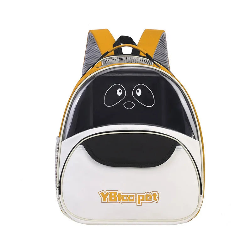 Portable pet backpack carrier in black Oxford cloth with large capacity for cats and dogs