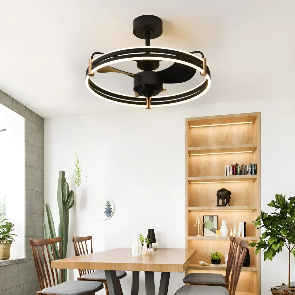 60cm variable frequency electric fan integrated ceiling light in black, with three-colour lighting and remote control