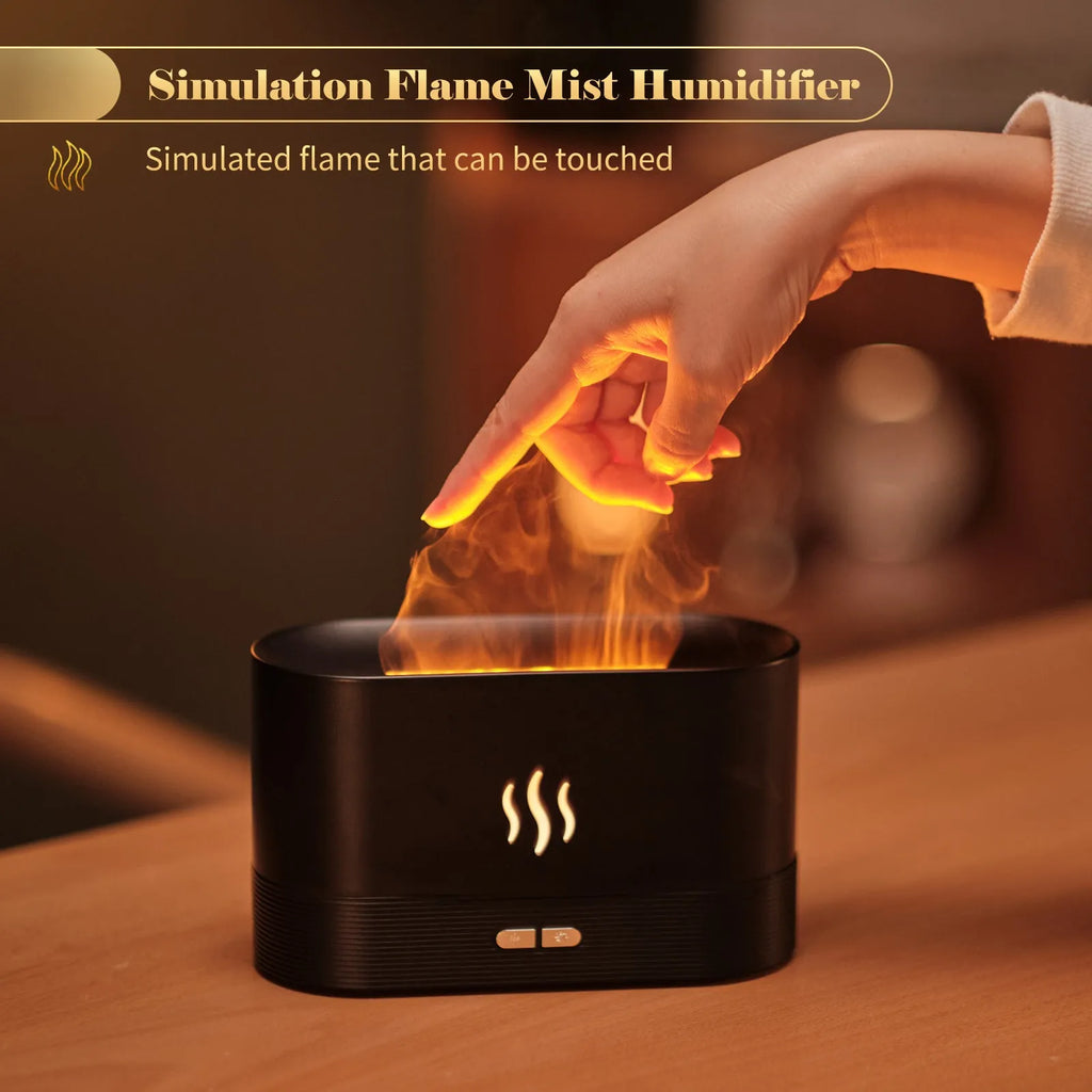 Black or white square ultrasonic aroma diffuser with flame light effect and water tank