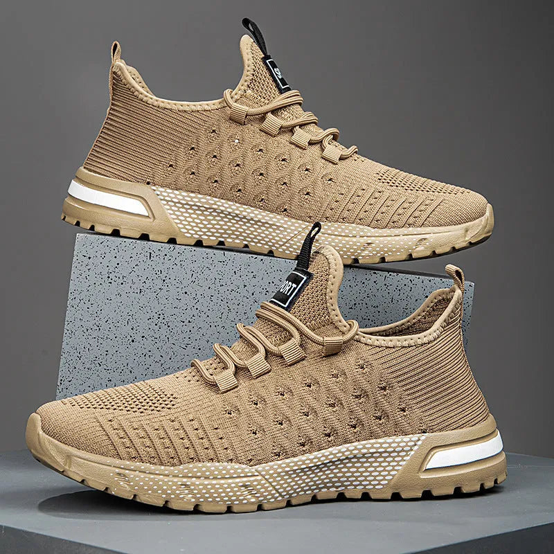 Men's casual mesh shoes in solid colours including Army Green and black, displayed on a white background.