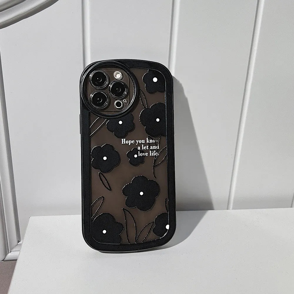 Black flower design TPU silicone phone case for Apple iPhone with varnish finish back cover