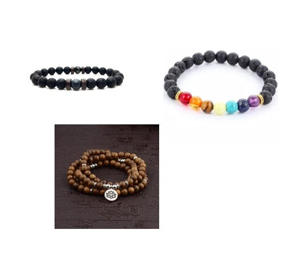 Men's black volcanic stone bracelet with unique stone combinations