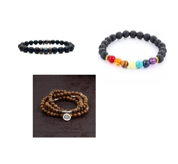 Men's black volcanic stone bracelet with unique stone combinations