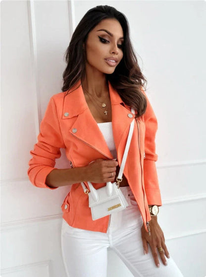 Women's zip-up lapel jacket with pockets in various colours