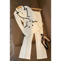 Women's white two-piece suit set with top and pants, polyester fabric, conventional sleeves, available sizes S to 3XL