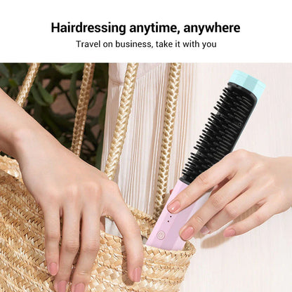 Cordless hair straightening brush with 360-degree anti-scald design, rapid 30-second heating, and long-lasting 40-minute battery life