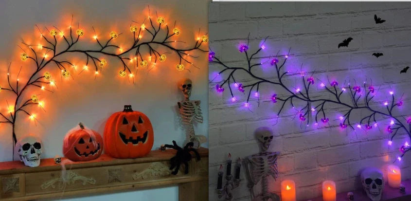 Premium Halloween LED Willow Vine Lights with Cute Bat and Pumpkin Accents for Indoor and Outdoor Decoration