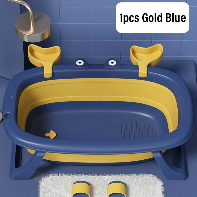 Blue portable foldable pet bath tub for cats and small dogs on a rust-resistant frame