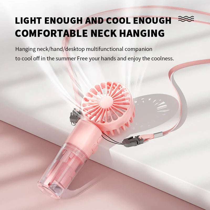 Portable Handheld Misting Fan with 4 Wind Speed Settings, USB Rechargeable, Compact and Lightweight Design for Cooling on the Go