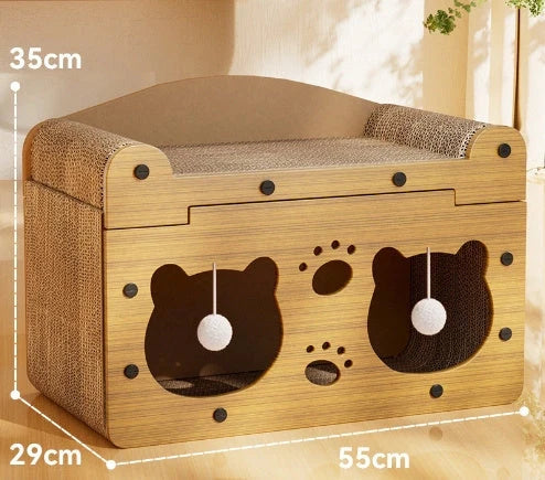 Durable sisal cat scratch board with integrated nest, perfect for protecting furniture and providing comfort for your cat