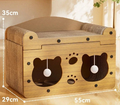 Durable sisal cat scratch board with integrated nest, perfect for protecting furniture and providing comfort for your cat