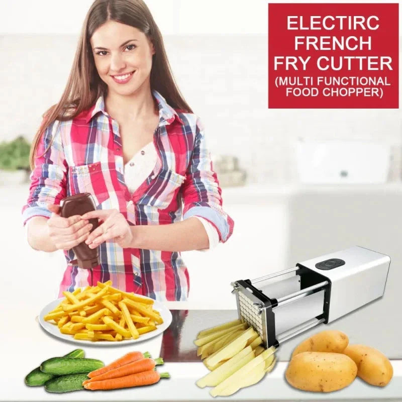 Electric French Fry Cutter with Stainless Steel Blades for Cutting Potatoes, Carrots, and Other Vegetables