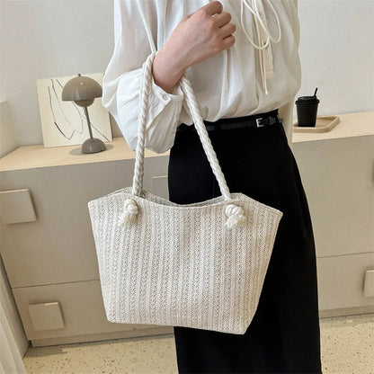 Women's fashion straw large capacity shoulder tote bag in beige