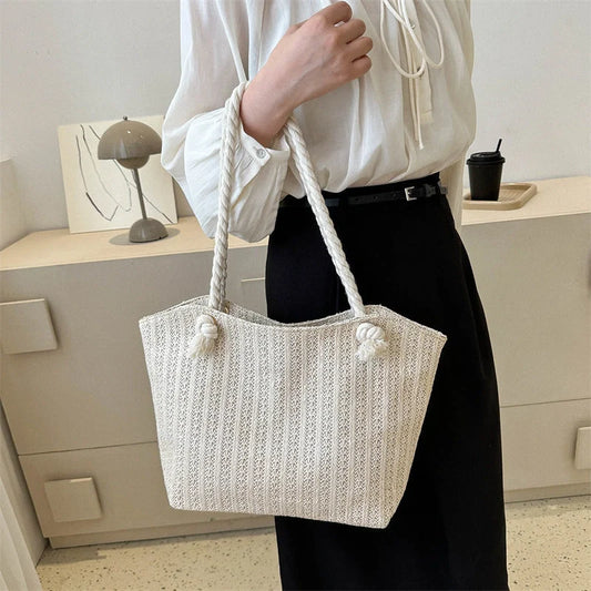 Women's fashion straw large capacity shoulder tote bag in beige