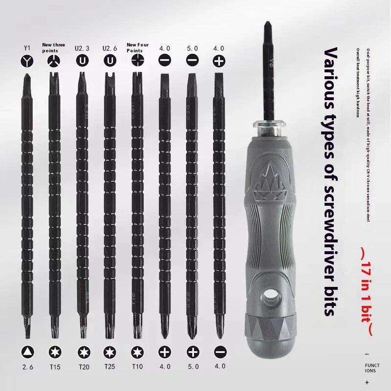 17-in-one magnetic screwdriver set with chrome vanadium steel bits