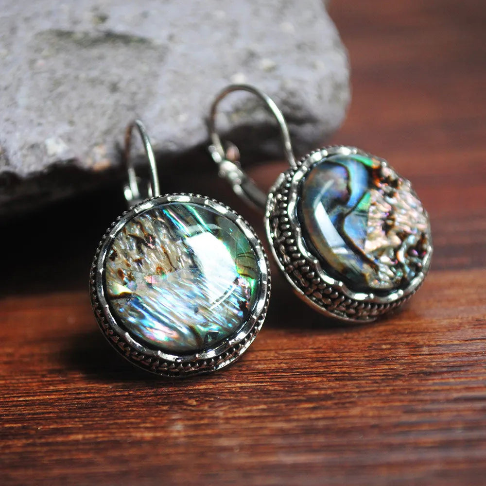 Retro colorful shell irregular geometric teardrop earrings for women in alloy with electroplated finish, six colours