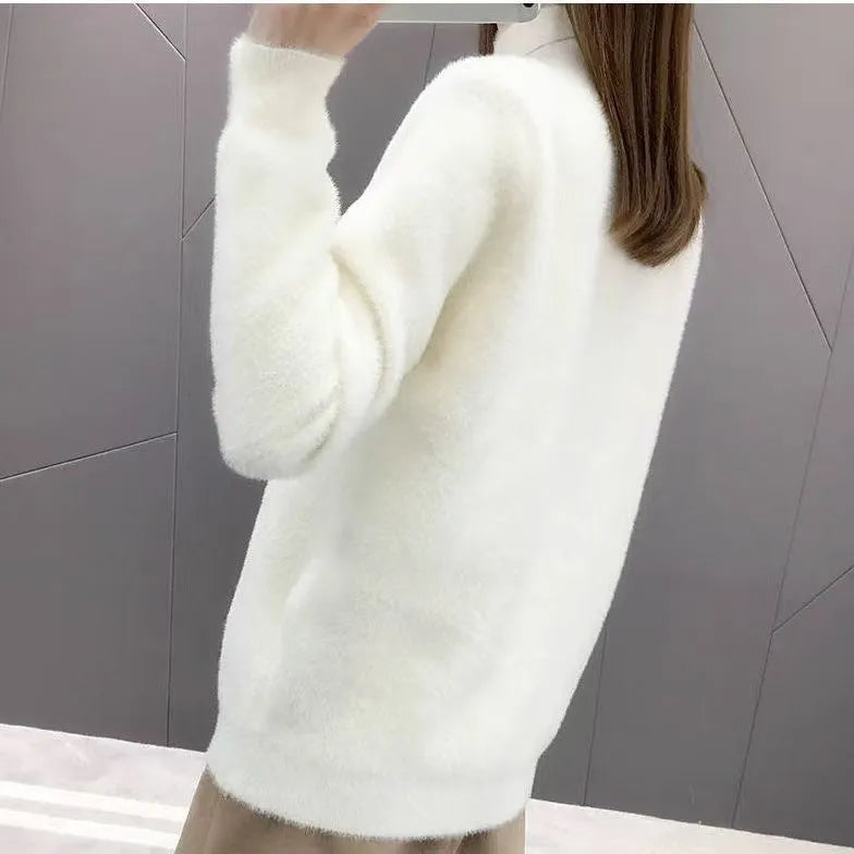 Women's half turtleneck solid colour long sleeve bottoming shirt in black, front view