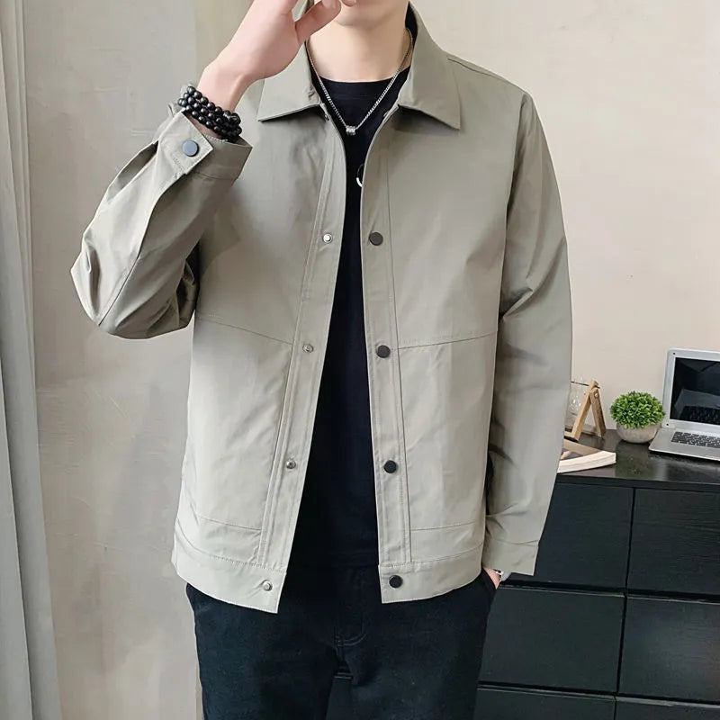 Men's Korean style single-layer polyester jacket in four colour options for spring and autumn wear