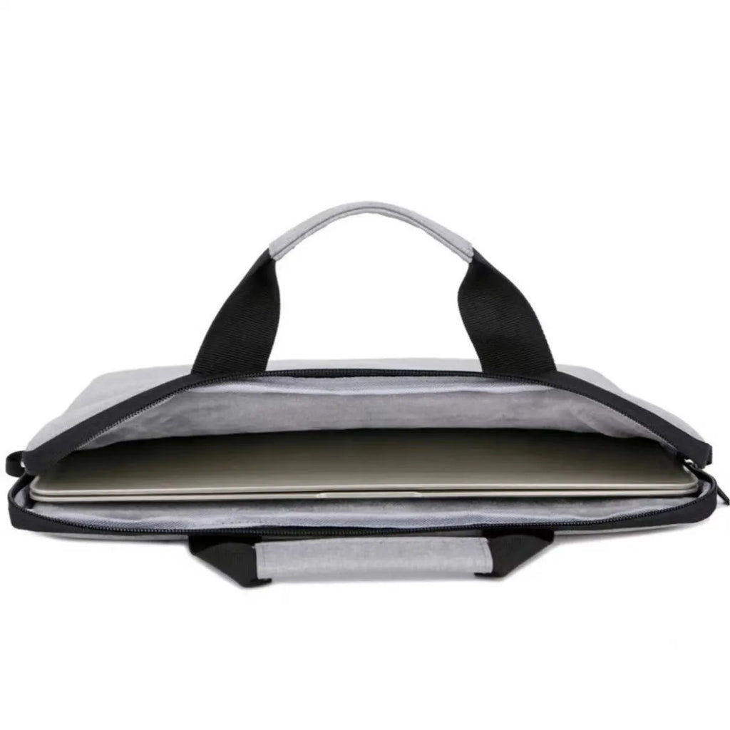 Grey Oxford cloth expandable laptop bag for men with solid colour design.